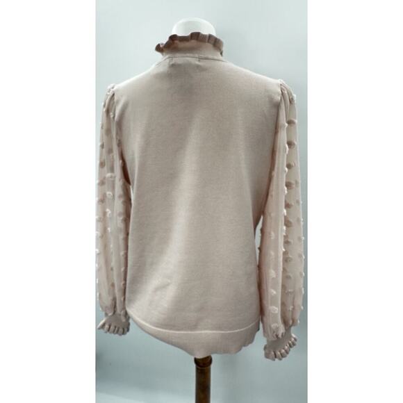 Adrianna Papell Clip Dot Sweater Blush Pink Sheer Sleeve Top M NWT - Picture 5 of 7